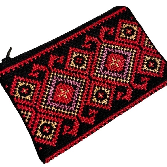 NWT Zip PouchEmbroidered Cross Stitched Palestinian Tatreez Handmade Traditional - Picture 4 of 11